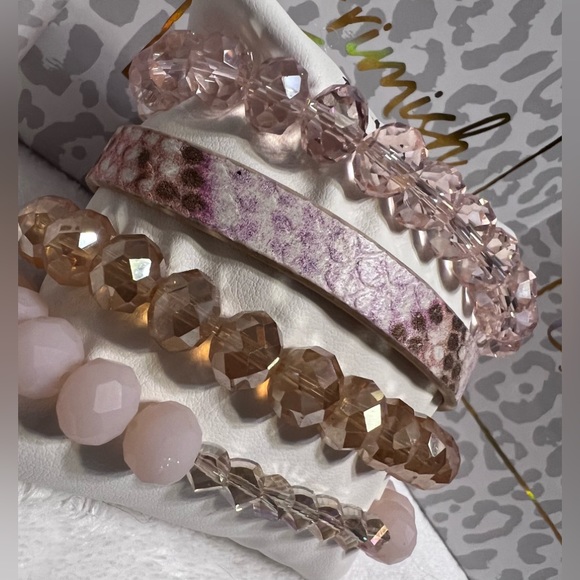 Brand New ERIMISH Bracelets - 4 pc Stack - Pink, Tan & Opaque - Picture 2 of 3